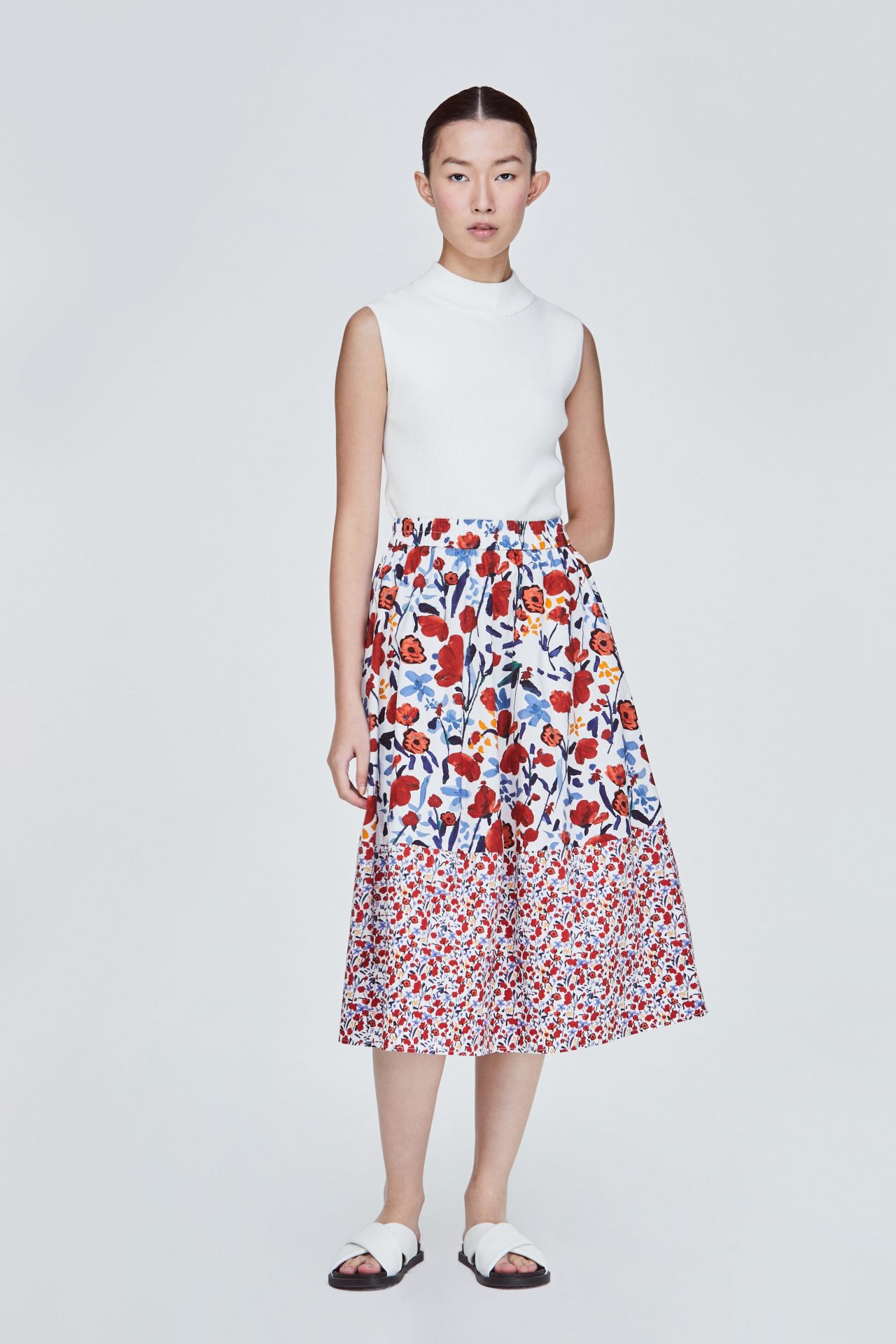 Contrast Print A-Line Skirt - iORA SINGAPORE